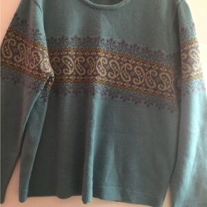 Liz Claiborne Teal and Gold Patterned Sweater